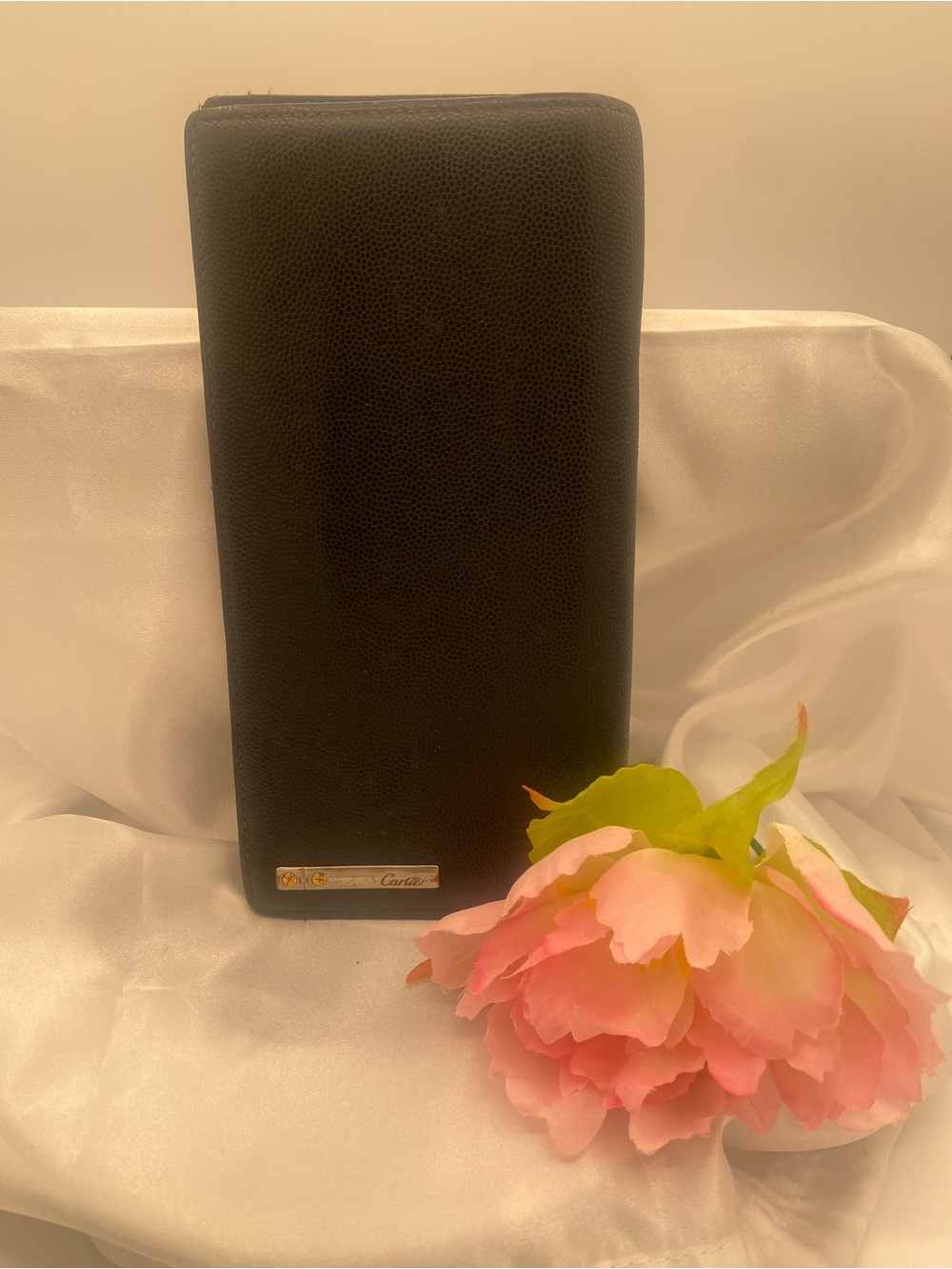 Cartier Black Leather Wallet with Logo Plaque - 7.5”